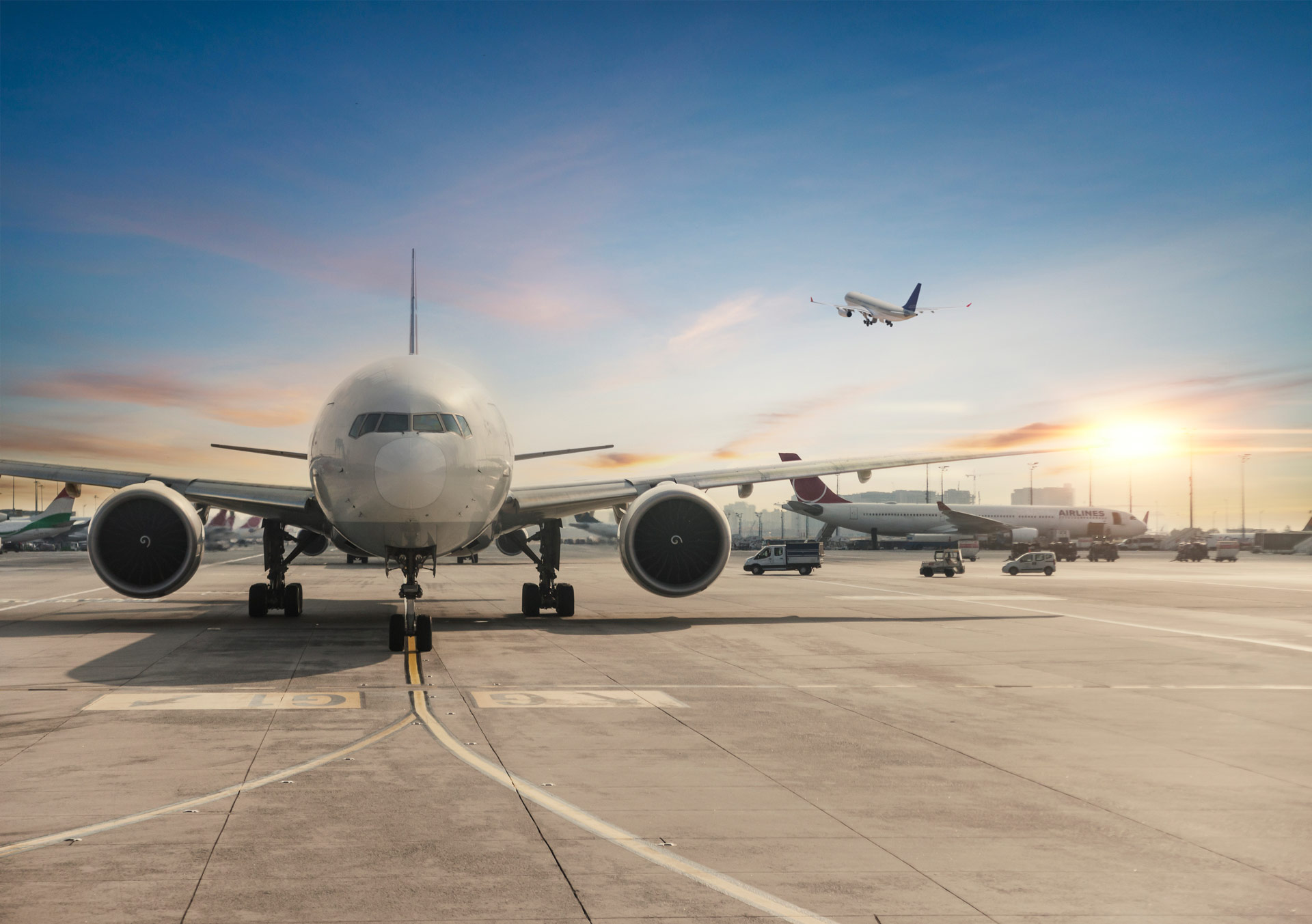 Airplanes in transit on airport air field